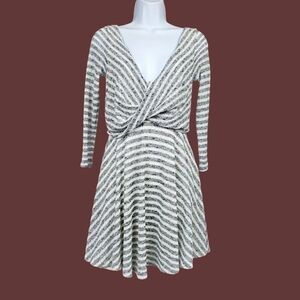 Free People Womens Maverick Ivory Black Striped Boucle Mini Dress Size XS NWT